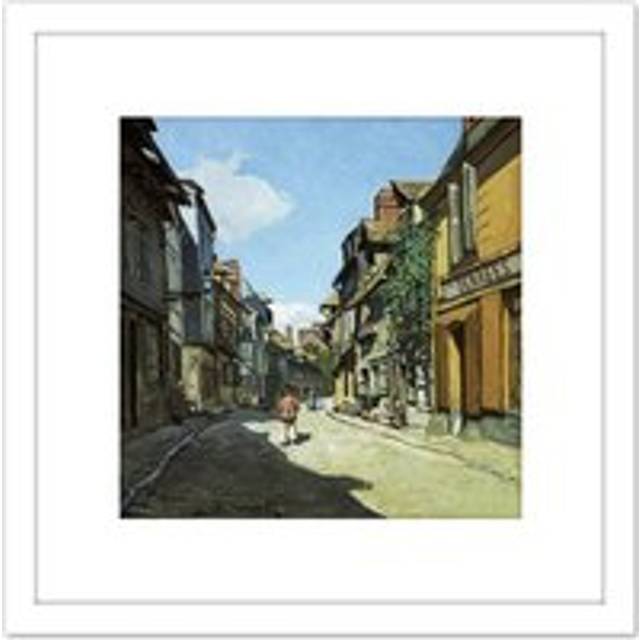 Monet Rue De La Bavole Honfleur Painting 8X8 Inch Square Wooden Framed Wall Art Print Picture with Mount - White - One Size