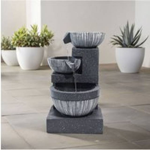 3-Tier Bowl-Shaped Garden Water Fountain Rockery Decoration - Natural - One Size