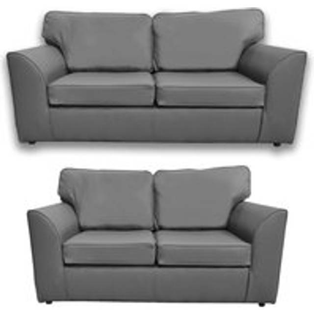 Danbury Leather 2 Piece Sofa Set 3 Seater and 2 Seater Black, Brown or Grey - One Size