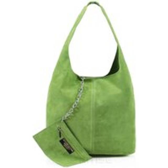 Spacious Slouch Genuine Italian Suede Tote Handbag - Green - One Size