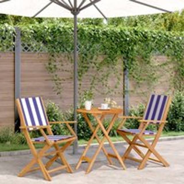 3 Piece Bistro Set Blue and White Fabric and Solid Wood - One Size