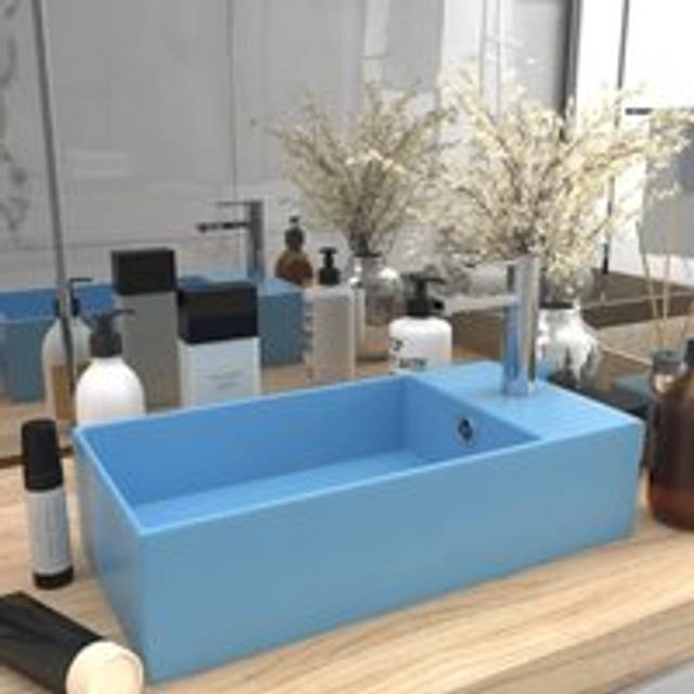 Bathroom Sink with Overflow Ceramic Light Blue - One Size