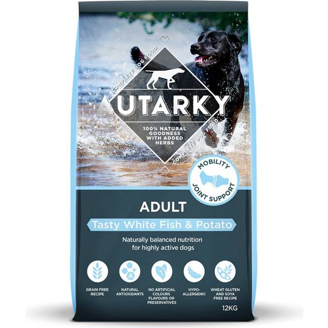 Autarky Grain Free Tasty White Fish and Potato Hypoallergenic Dry Dog Food with Mobility Joint Support, 12 kg