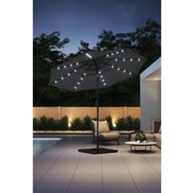 3-Tier Garden Umbrella with Solar Lights and HDPE Base - Dark Grey - One Size