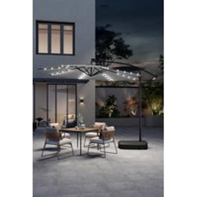 Large 32 LED Lights Cantilever Garden Parasol with Plastic Base - Light Grey - One Size