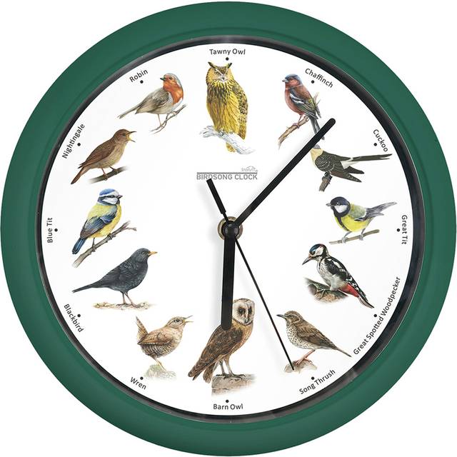 JML Bird Song Round Wall Clock 25cm - White - 25 x 25 x 4cm