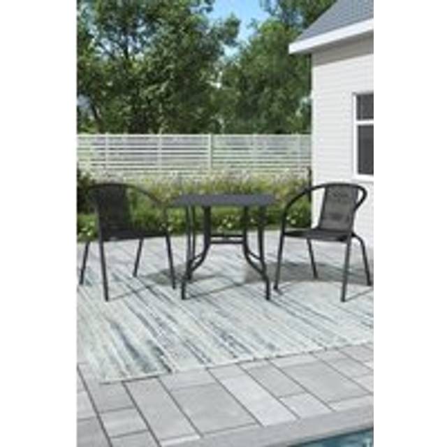 Square Metal Slatted Outdoor Patio Coffee Table with 2 Rattan Chairs - Black - One Size