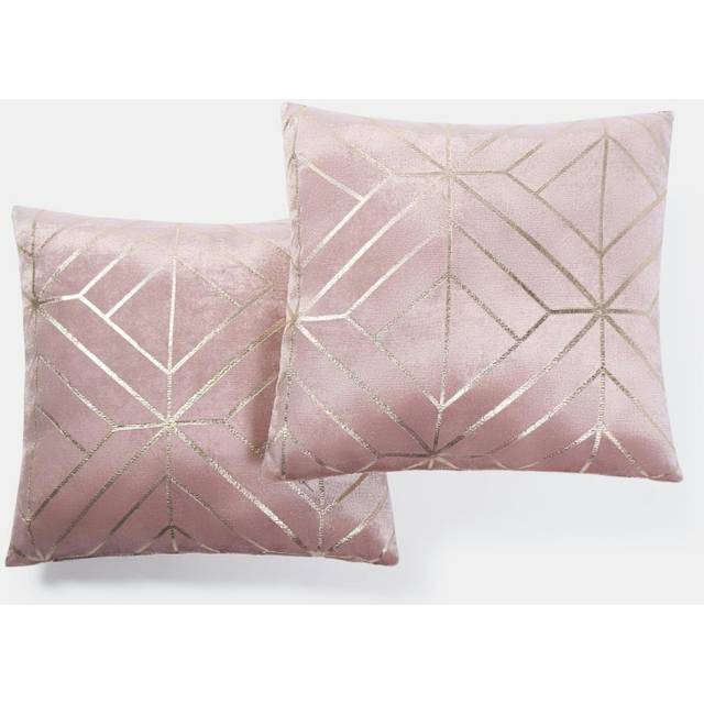 OHS 2 Pack Gold Foil Metallic Geometric Cushion Covers, 45 x 45cm - Blush/Rose - Pink
