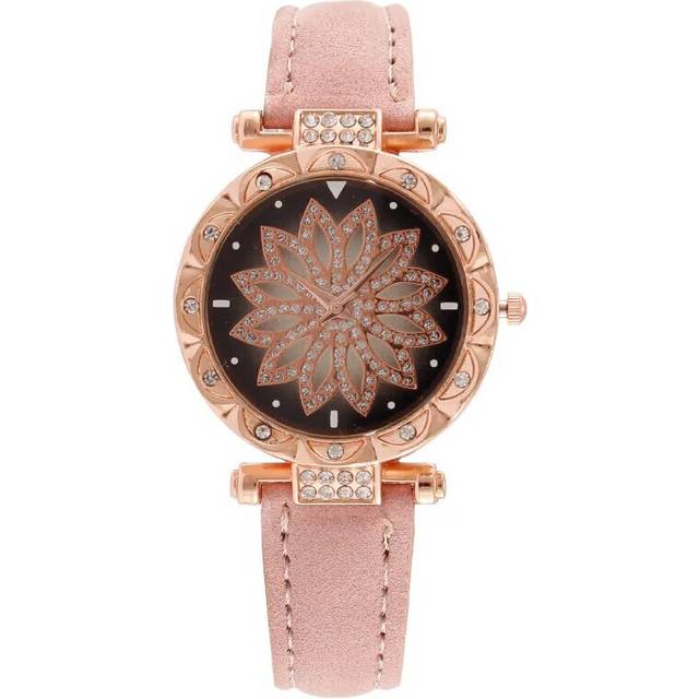 (Pink Set) Fashion Brand 5PCS New Watch Set Crystal Rhinestone Women Ladies Wristwatch