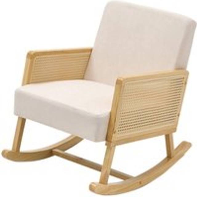 Linen Wooden and Braid Rocking Armchair - Beige - One Size