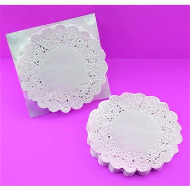 Paper Die-Cut Round Lace Dolly, White, 8 In. Pack - 100