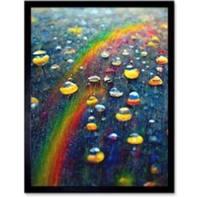 Wall Art Print Raindrops On Rainbow Light Prism Oil Painting Art Framed - Black - W12 inch x H16 inch