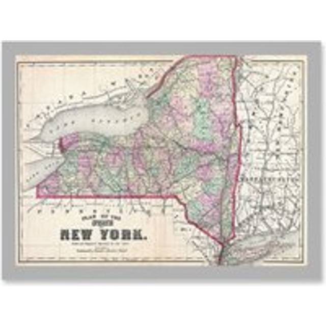 1873 Beers Map New York State Long Island Brooklyn Vintage A4 Artwork Framed Wall Art Print - Grey - One Size