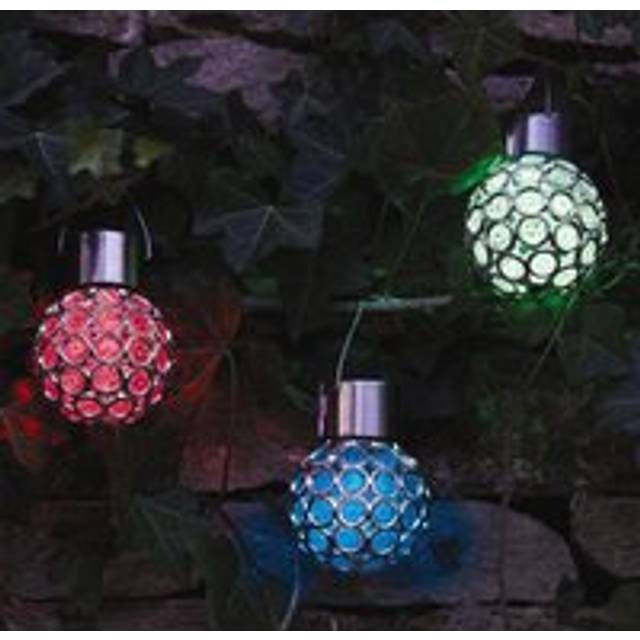 3 x Hanging Solar Powered Colour Changing Ball Lights - Outdoor Decorative Garden Lanterns, Each 14.5 x 8cm Dia. - Multi - One Size