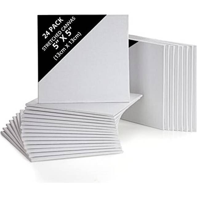 24 Pack Blank Canvas - 13 x 13cm (5 x 5 inches) - Pre Stretched Canvas Panel Boards - Suitable for Acrylic and Oil Painting Also for Sketching and