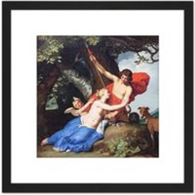 Bloemaert Venus Adonis Greek Myth Painting 8X8 Inch Square Wooden Framed Wall Art Print Picture with Mount - Black - One Size