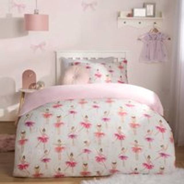 OHS Kids Ballerina Print Reversible Duvet Cover Set, Pink - Single