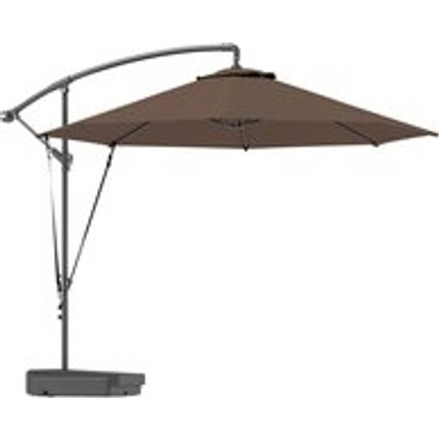 Outsunny 3(m) Garden Cantilever Parasol with Fillable Base, Wind Protection Strap, Cover, Round Banana Hanging Umbrella with Crank Handle and Tilt, Patio Umbrella for Outdoor Sun Shade, UPF50+, Brown