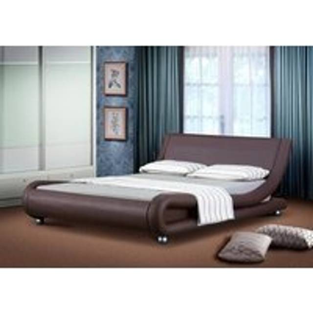 Italian Style Faux Leather Bedframe - Brown - King