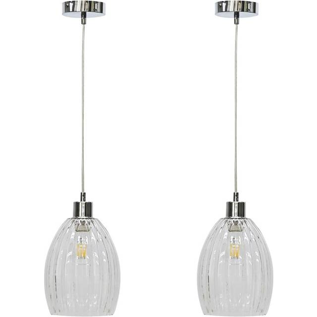 Set of 2 Birch - Clear Fluted Glass with Chrome Pendant Fittings