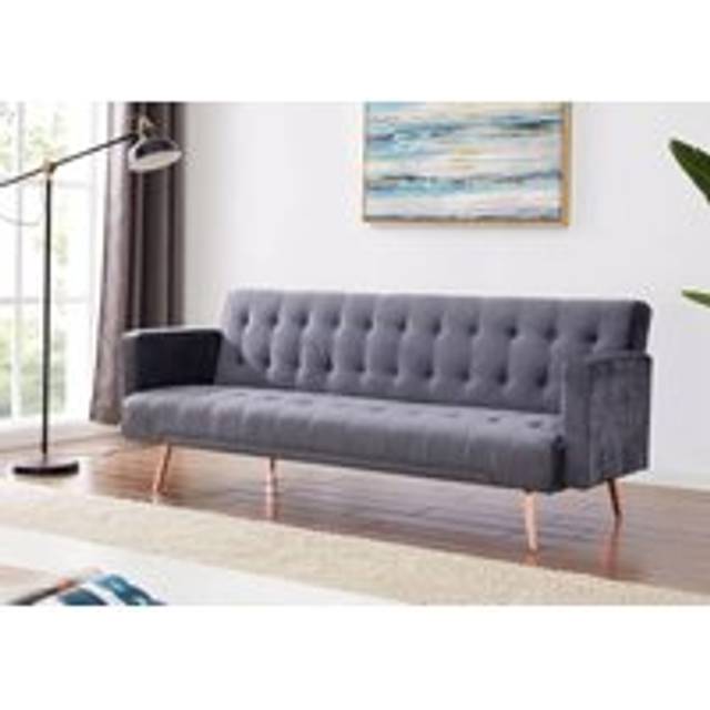 Plush Velvet Sofa Bed In Various Colours With Gold Metal Legs - Grey - One Size