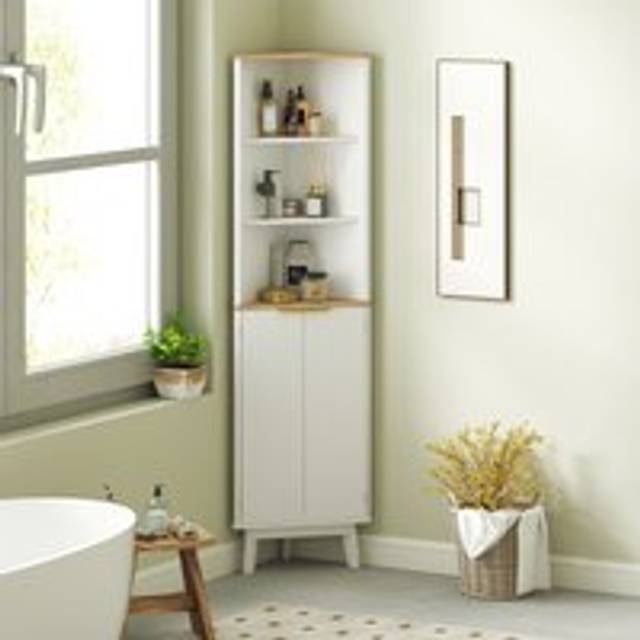 HOMCOM Slim Bathroom Storage Unit, Bathroom Cabinet with Doors, White, White
