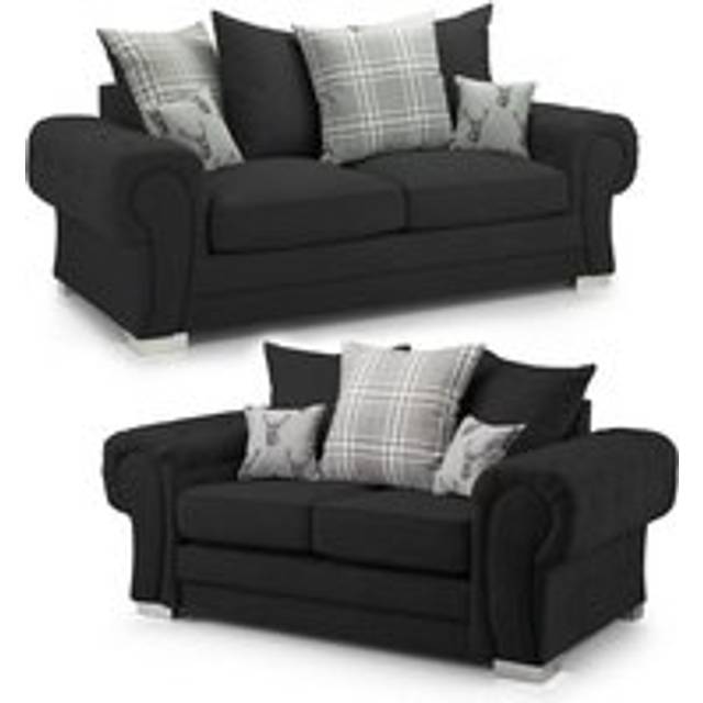 Milan Fabric Sofa Suite 3 and 2 Seater Sofa Set Scatter Back - Black - One Size