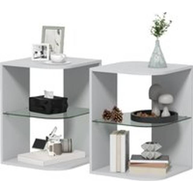 Modern Side Table Three Layer Bedside Table Nightstand - Grey - One Size