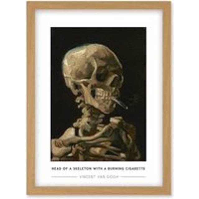 Vincent Van Gogh Head Of A Skeleton With A Burning Cigarette Painting Artwork Framed Wall Art Print A4 - Tan - One Size