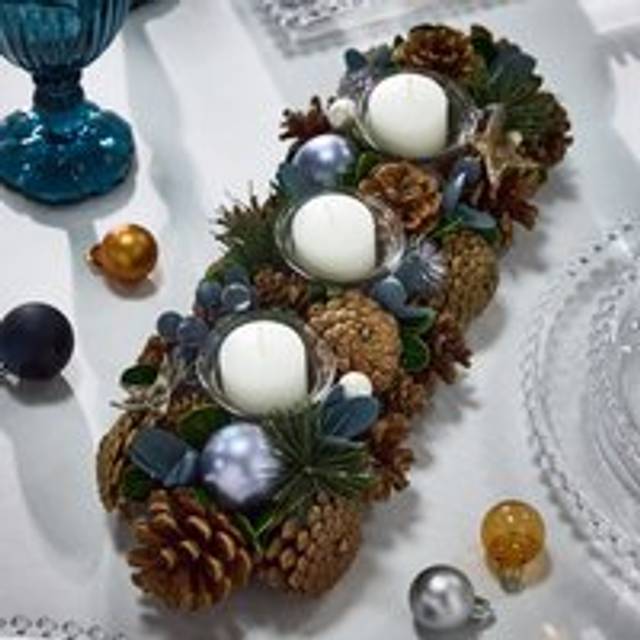 Moonlight Blue Triple Table Centrepiece Christmas Decoration Candle Holders Tealight Holder 39cm - One Size