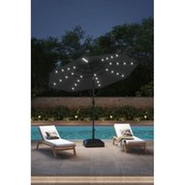 3-Tier Outdoor Garden Umbrella with Solar Lights & Fillable Stand - Dark Grey - One Size