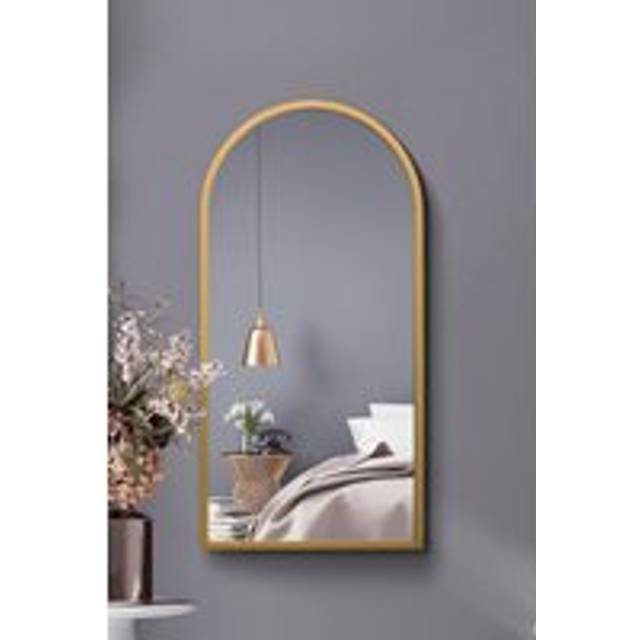 Extra large wall mirror gold metal framed arched 2ft6 x 1ft3 (80 x 40cm)