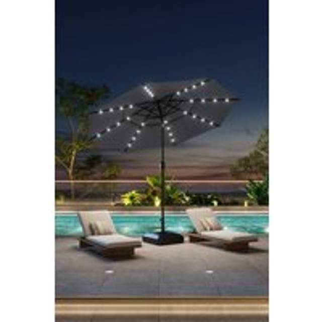 Outdoor 3-Tier Garden Umbrella with Solar Lights & Fillable Stand - Dark Grey - One Size