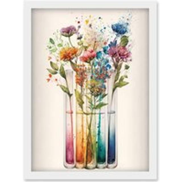 Wildflower Glass Test Tubes Rainbow Colour Water Artwork Framed Wall Art Print A4 - White - One Size