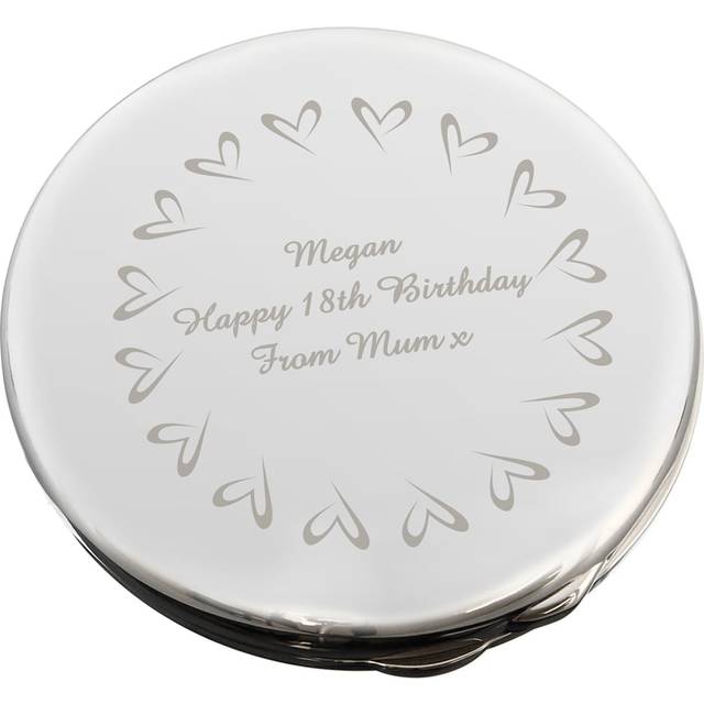 Personalised Memento Personalised Small Hearts Compact Mirror - Silver - 6 x 6 x 1cm