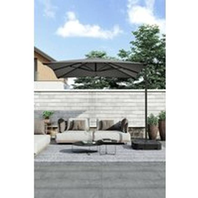 Garden Large 2.5M Square Cantilever Parasol with Plastic Base - Dark Grey - One Size