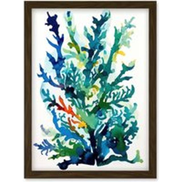Seaweed Plant Abstract Folk Art Artwork Framed Wall Art Print A4 - Brown - One Size