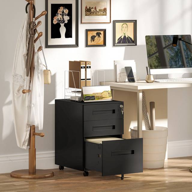 Vinsetto Lockable Mobile Filing Cabinet w/ 3 Drawers 39 x 48 x 60 cm Black