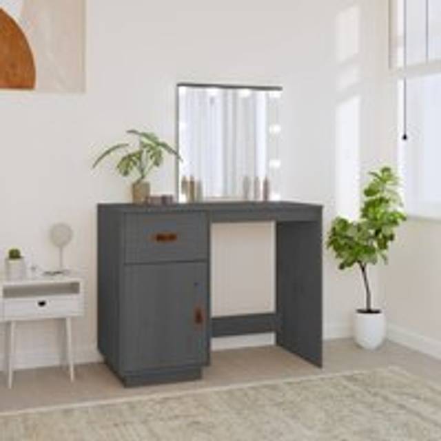 Dressing Table with LED Grey 95x50x133.5 cm Solid Wood Pine - One Size