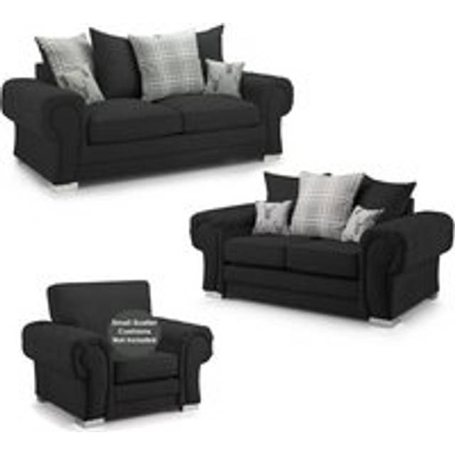 Milan Fabric 3 Piece Sofa Suite Black Scatter Back Chesterfield Style - One Size