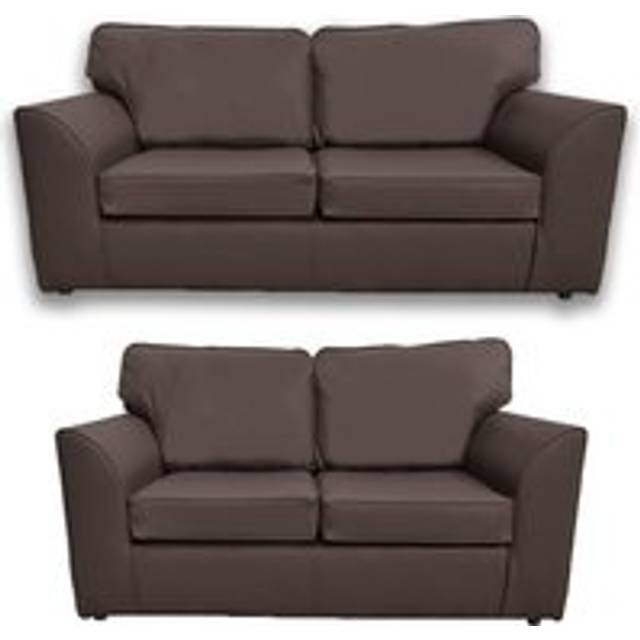 Danbury Leather 2 Piece Sofa Set 3 Seater and 2 Seater Black, Brown or Grey - One Size