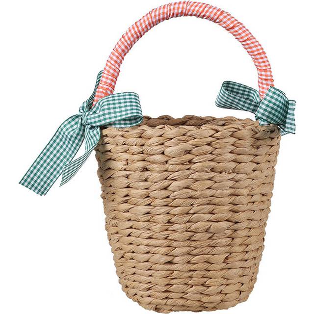 (Red) Playful Kids Beach Bag Fashionable Straw Tote With Breathable Design For Youngsters