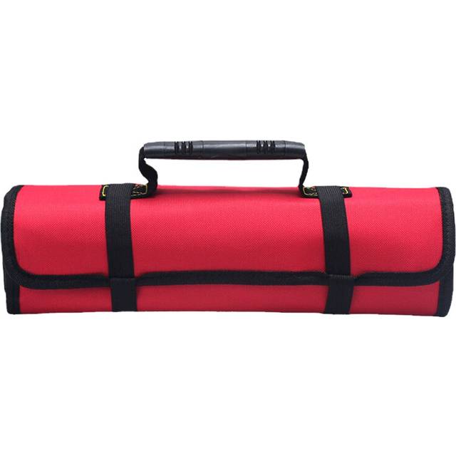(Red) New Large Oxford Cloth Wrench Storage Bag with Handle Portable Multi-functional Spanner Tool Organizer Folding Pouch for