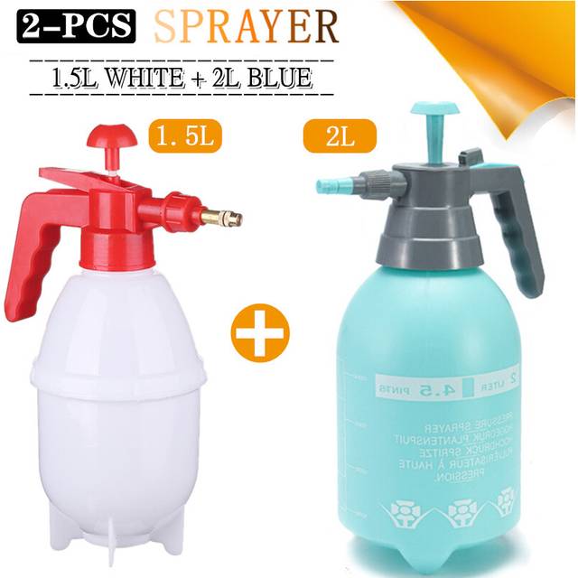 (1.5L White-2L Blue) 2-Piece Hand Pressure Water Sprayer Trigger Air Pump Garden Disinfection Sprayers Spray Bottle Car Cleaning Sprayer Watering