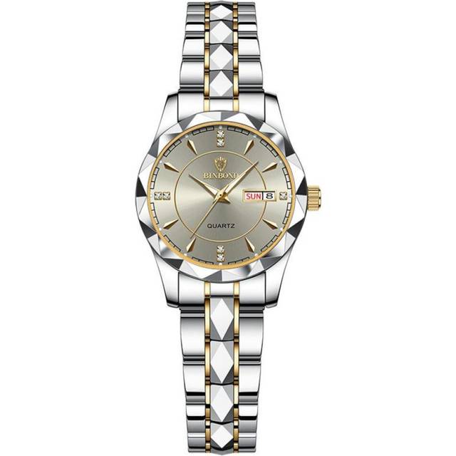 (grey) 2023 New Trendy Business Ladies Watch Fashion Waterproof Luminous Stainless Steel Strap Automatic Date Week For Women - Grey