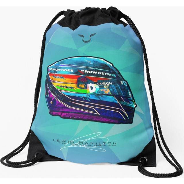 Drawstring Bag F1 2021 Lewis Hamilton - Rainbow Qatar Saudi GP Mercedes Crash Helmet Artwork Sport Gym Shoe Backpack