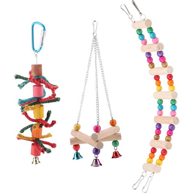 3pcs/set Parrot Toys Triangle Stand Rack Hanging Ladder Chewing Swing Cage Accessory