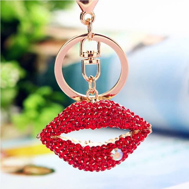Elegant Rhinestone Embellished Red Lip Key Chain Cute Stylish Bag Accessory