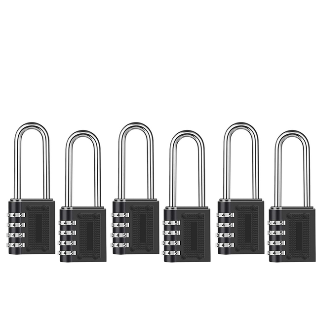 6 Pack Outdoor Combination Padlock Long Shackle Lock 6.5cm Waterproof 4 Digit Resettable