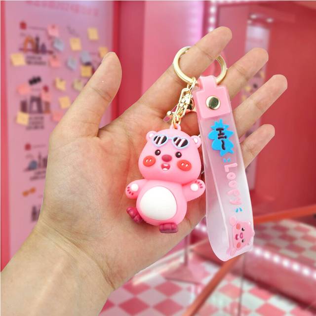 (Sunglasses) Beaver Panda Cute Keychain Soft Rubber Plush Bag Charm For Girls And Students
